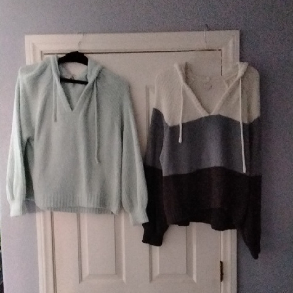 SO  Knit Hoodie Pullovers  1/Mint Green. 1/Gray & White. 2 for $30 / 1 for $20.
